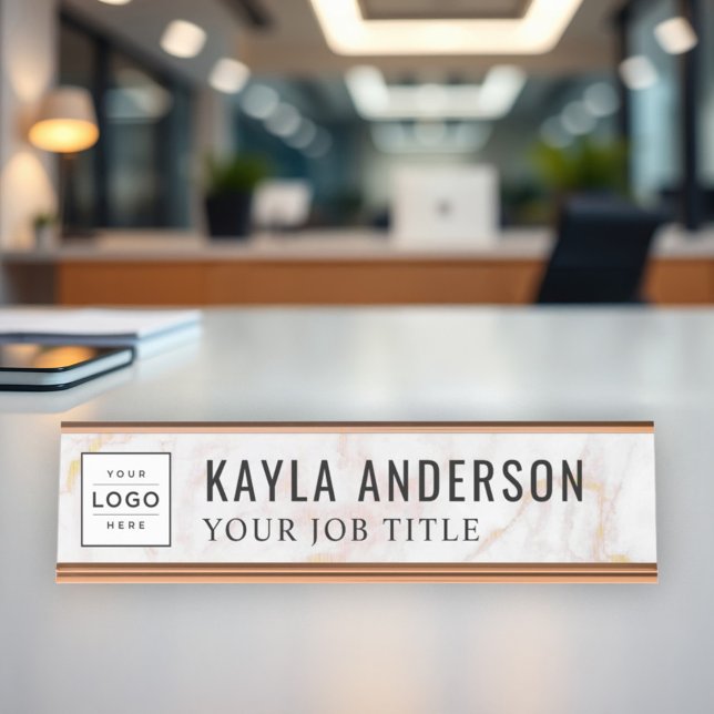 Modernes Gold-Marmor-Personalisiert-Business-Logo  Schreibtischnamensplakette (Von Creator hochgeladen)