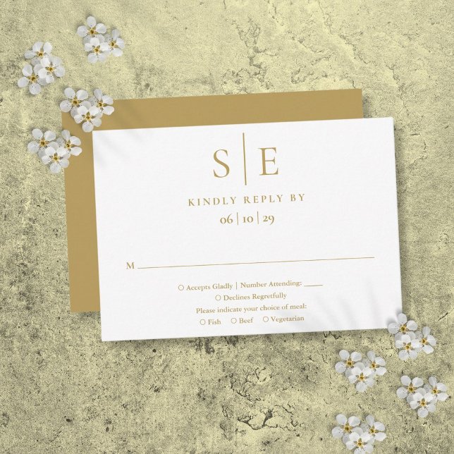Modernes Gold Minimalistisch Monogram Wedding RSVP Karte (Modern Gold Minimalist Monogram Wedding RSVP)