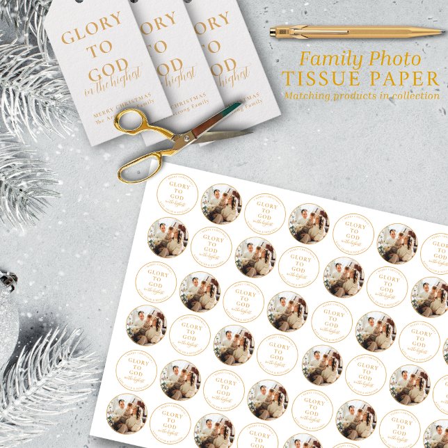 Modernes Gold Minimalistisch Religiöses Weihnachts Seidenpapier (Religious Christmas gift wrap tissue paper with customizable photo)