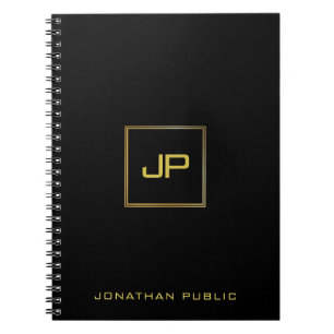 Modernes Gold Mit Monogramm Black Template Elegant Notizblock