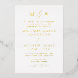Modernes Gold Monogram Foto Hochzeit Folieneinladung