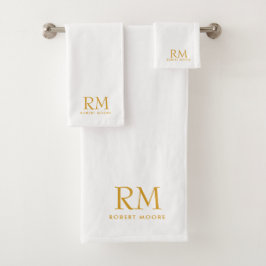 Modernes Gold Monogramm in Weiß Badhandtuch Set