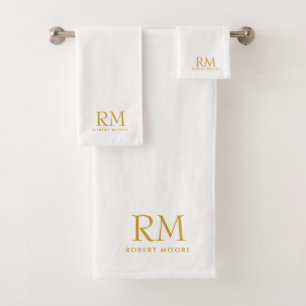 Modernes Gold Monogramm in Weiß Badhandtuch Set