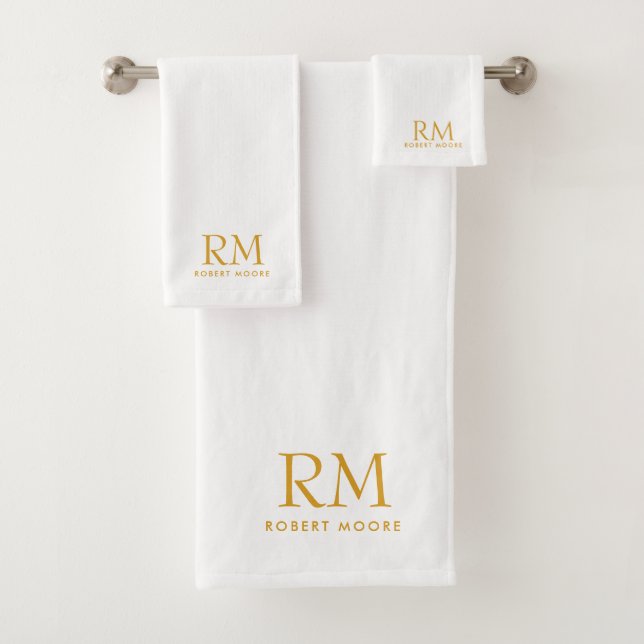 Modernes Gold Monogramm in Weiß Badhandtuch Set (Insitu)