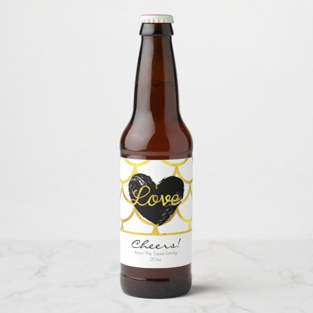 Modernes Gold-Muster mit Herz Bierflaschenetikett (Vorderseite)