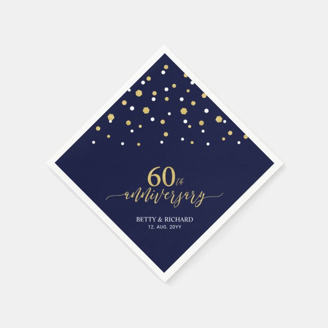 Modernes Gold & Navy 60-jähriges Party Napkins Serviette (Ecke)