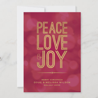 Modernes Gold Peace Liebe & Joy No-Foto Feiertagskarte