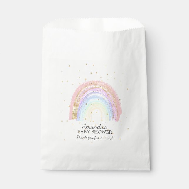 Modernes Gold Pink Rainbow Baby Dusche Beutel Geschenktütchen (Vorderseite)