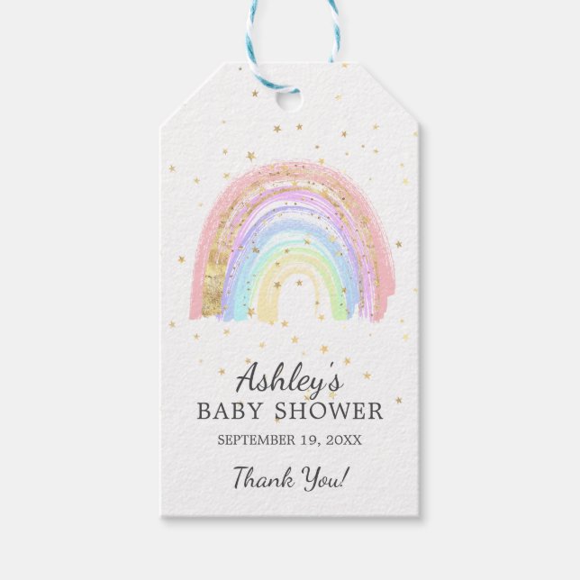 Modernes Gold Pink Rainbow Baby Dusche Gefallen Geschenkanhänger (Vorderseite)