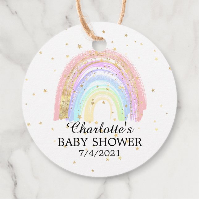 Modernes Gold Pink Rainbow Baby Dusche Gefallen Geschenkanhänger (Rückseite)