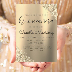 Modernes Gold Quinceanera Glitzer Party Einladung