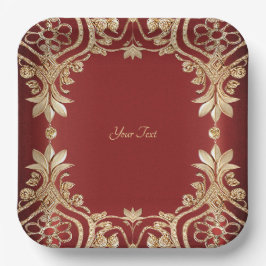 Modernes Gold Rot Floral Paper Plate Pappteller