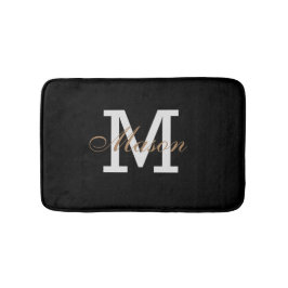 Modernes Gold Schwarz-weiß Monogram Custom Chic Badematte