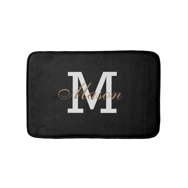 Modernes Gold Schwarz-weiß Monogram Custom Chic Badematte (Vorderseite)