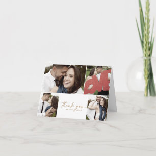 Modernes Gold Script 4 Foto Collage Folded Wedding Dankeskarte