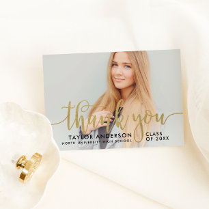 Modernes Gold Script Abschluss Foto Dankeskarte