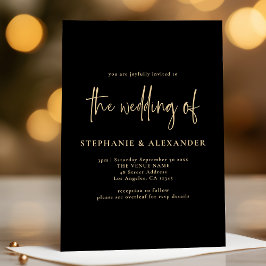 Modernes Gold Script Black QR Code Hochzeit Einladung
