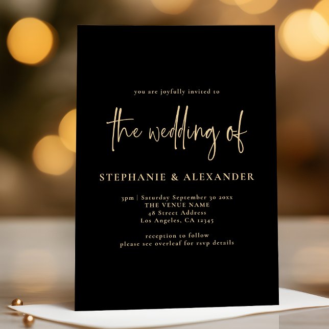Modernes Gold Script Black QR Code Hochzeit Einladung (Von Creator hochgeladen)