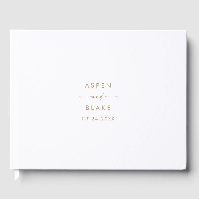 Modernes Gold Script Monogram Wedding Guest Book Gästebuch (Vorderseite)