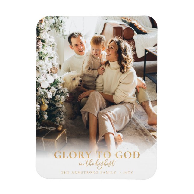Modernes Gold Script Religious Christmas Foto Magnet (Vertikal)