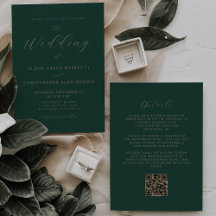 Modernes Gold Script Smarald Green QR Code Hochzei