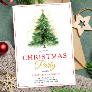 Modernes Gold Script Weihnachtsbaum-Party Einladung
