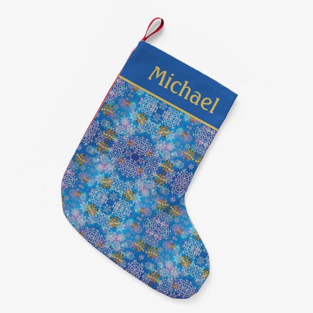 Modernes Gold Snowflake Muster Kleiner Weihnachtsstrumpf (Vorderansicht (hängend))
