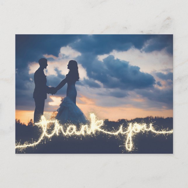 Modernes Gold Sparkler Wedding Foto Vielen Dank Postkarte (Vorderseite)