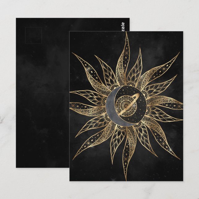 Modernes Gold Sun Moon Planet Universe Mandala Postkarte (Vorne/Hinten)