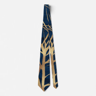 Modernes Gold Tree Silhouette Minimales Blue Desig Krawatte