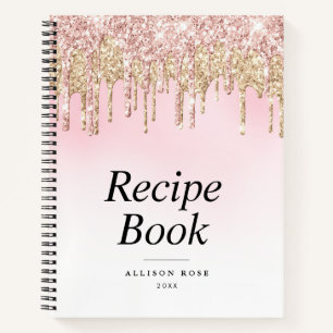 Modernes Gold- und rosa-glitzer-Rezeptbuch Notizbuch