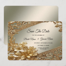 Modernes Gold-Verziert-Blumenmotiv Save the Date