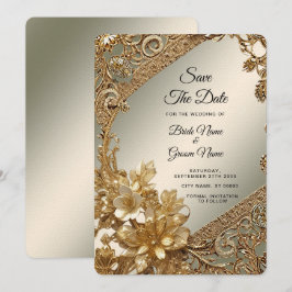 Modernes Gold-Verziert-Blumenmotiv Save the Date