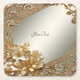 Modernes Gold Verziert-Blumenpapier Untersetzer