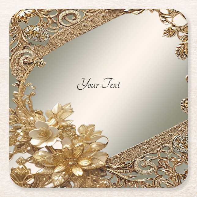 Modernes Gold Verziert-Blumenpapier Untersetzer (Vorderseite)