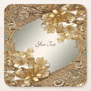 Modernes Gold Verziert-Blumenpapier Untersetzer