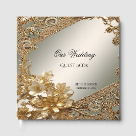 Modernes Gold Verziert Floral Guest Book Gästebuch