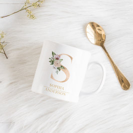 Modernes Gold Watercolor Blume Letter S | Monogram Kaffeetasse