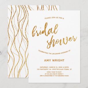 Modernes Gold Waves Handschrift Weißes Brautparty Einladung