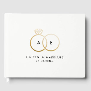 Modernes Gold Wedding Rings Monogram Gästebuch