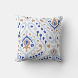 Modernes Goldblaues girly ikat Stammes- Muster Kissen