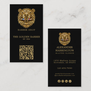 Modernes Golden Beaver-Barber Shop-Logo Qr Code Visitenkarte