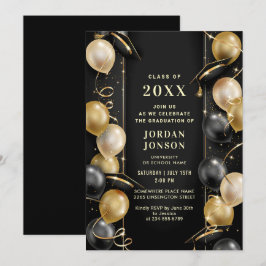 Modernes Golden Black Abschluss Hat Cap Party Einladung