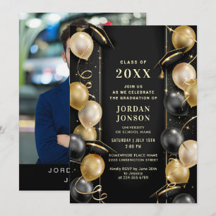 Modernes Golden Black Graduation Party Foto Einladung