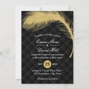 Modernes Golden Glitzer Peacock Feather Luxury Wed Einladung