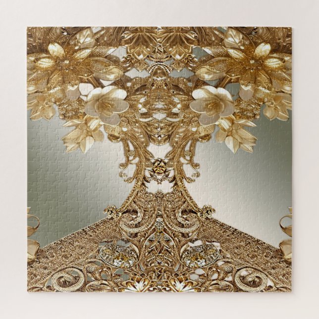 Modernes Golden Verziert Floral Jigsaw Puzzle (Vertikal)
