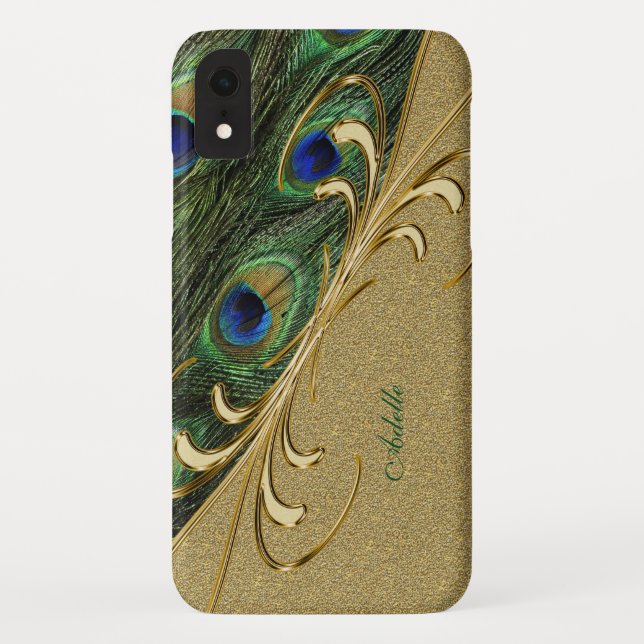 Modernes Goldene Ornament Pfauenfeder Case-Mate iPhone Hülle (Rückseite)