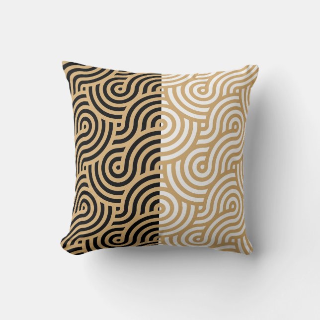Modernes Goldener Ozean Waves Konturen Muster Kissen (Vorderseite)