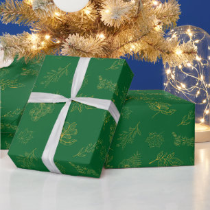 Modernes goldenes botanisches Dunkelgrün Geschenkpapier