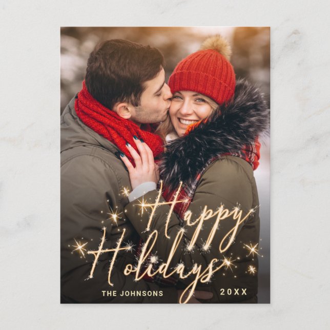 Modernes Goldenes FOTO Weihnachten Gruß Postkarte (Vorderseite)